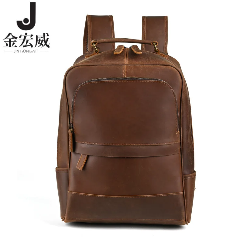 Crazy Horse Leather Men's Retro Backpack First Layer Cowhide Large Capacity Casual Business Backpack