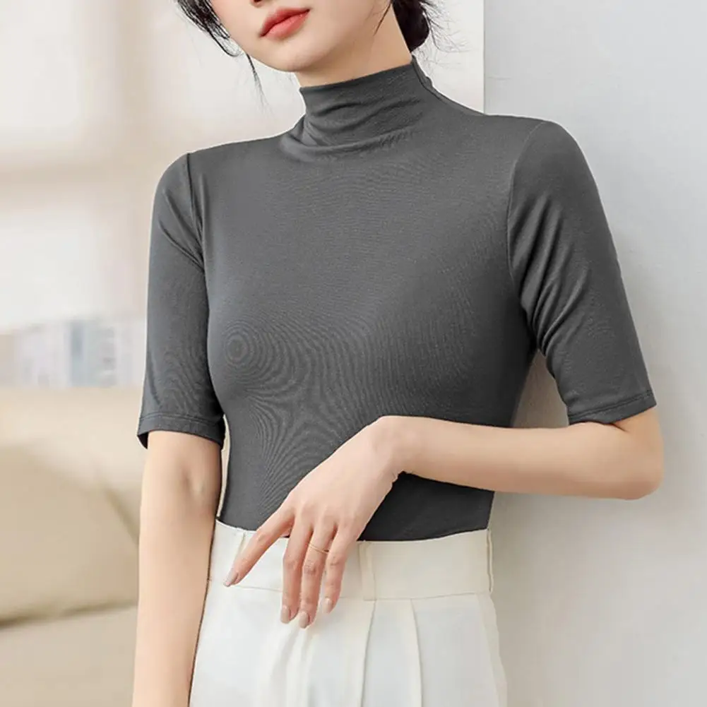 Classic Summer Tops Skin-touch Women Shirt Turtleneck Stretch Layer Comfy High Neck Top  Dress Up