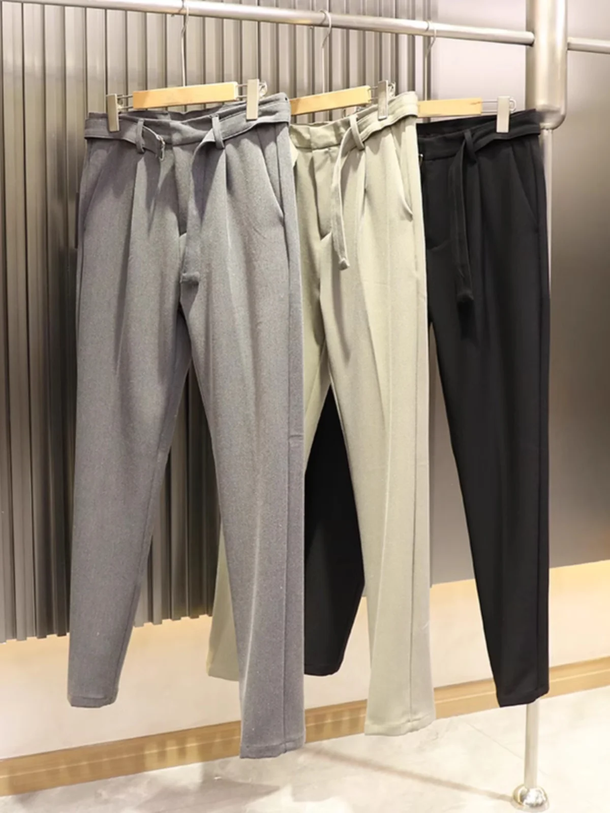 

Italian Luxury Men's Casual Trousers Anti-Wrinkle Drapey Autumn Winter Faion Busin Commute Leisure Straight Leg Pants