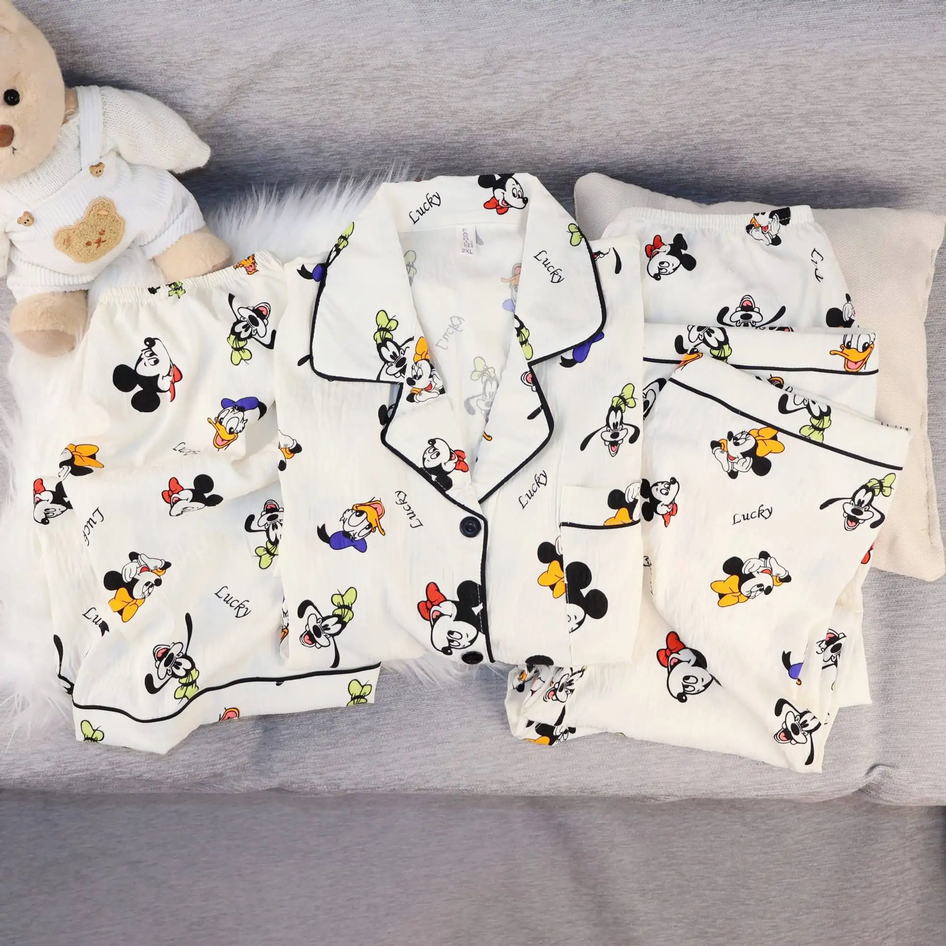 

3 шт., женские пижамы с Микки Маусом Sanrio Hello Kitty, шорты с короткими рукавами, брюки, одежда для сна, милый подарок для школьниц, домашняя одежда, ночная рубашка