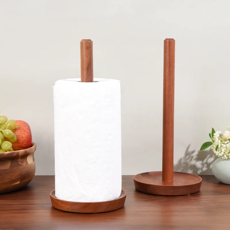 

Wooden kitchen tissue holder No punching roll paper holder Plastic wrap fresh-keeping bag Vertical lazy rack