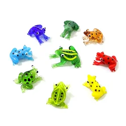 2pcs Colorful Mini Glass Animal Figurines Cute Frog Tiny Statue Ornaments for Home Tabletop Fairy Garden Bonsai Decor Supplies