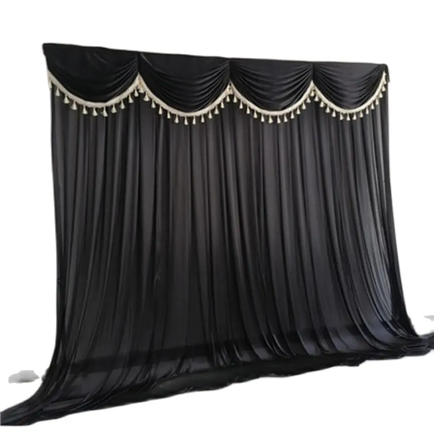 

Black Backdrop Curtain 10ft *10ft ice silk Drapes with Tassel Party Event Stage Background Curtains Party Wedding Decoration