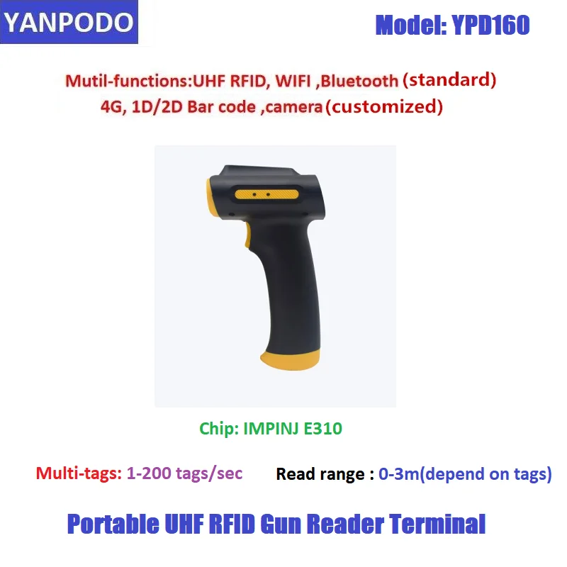 Handheld Smart Bluetooth QR Barcode Reader Writer Scanner IMPINJ UHF RFID 860~960MHz 18000-6C PDA for Warehouse Management