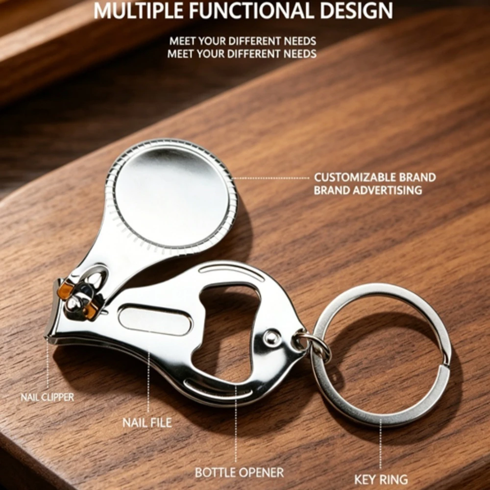 3-in-1 Nagelknipser Schlüsselanhänger Multifunktional Runde Form Flaschenöffner Kering Faltbares Design Metall-Cutter Flaschenöffner Geschenke – Detail 2