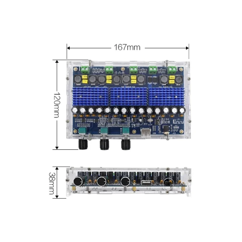 XH-A310 Bluetooth 5.0 TPA3116D2 Digital power amplifier board 4 Channel 50Wx2+100Wx2 Dual Bass Subwoofer AMP Module