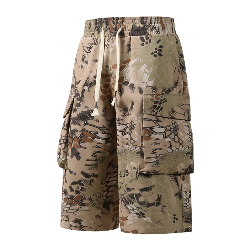 

Drawstring Solid Color Pockets Elastic High Waisted Men's Summer Cargo Sports Pants Straight Preppy Style Boyfriend Shorts