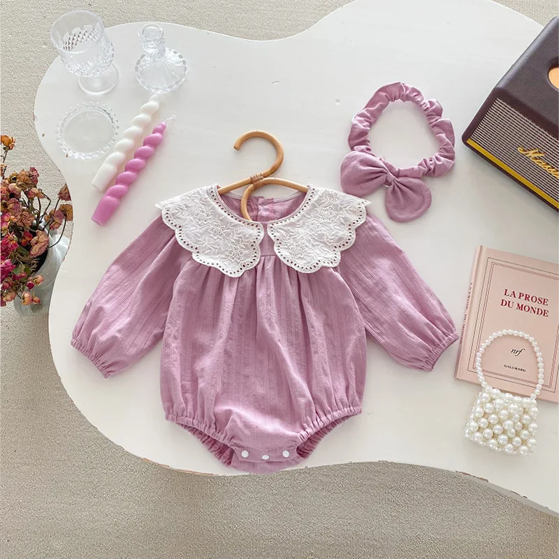 Baby Girl Clothes Sister Outfit Bodysuit Headband Cute Lace Doll Collar Princess Dress Photograph Costume Infant Jumpsuit A1366