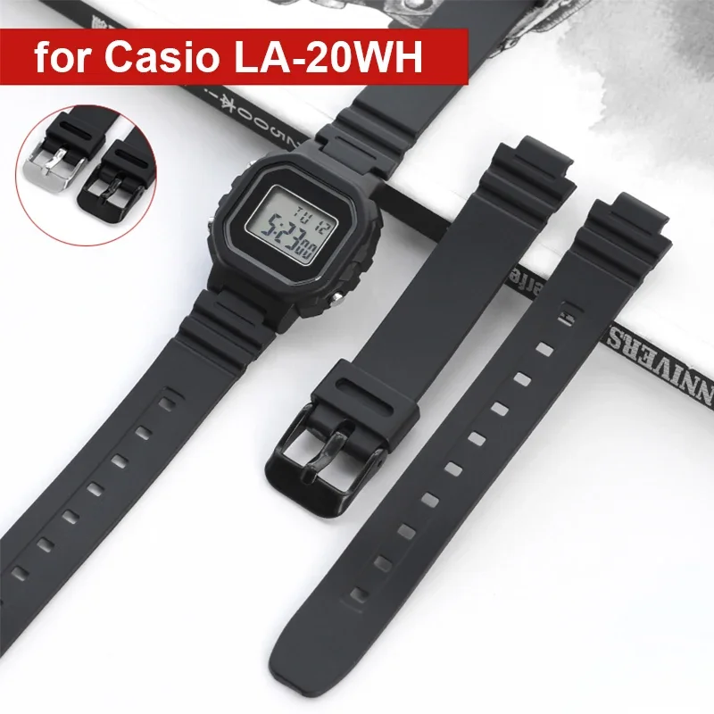 

Ремешок для часов Casio LA-20WH, черный полимерный ремешок из ТПУ, женский спортивный водонепроницаемый силиконовый браслет из нержавеющей стали с пряжкой, 10 мм