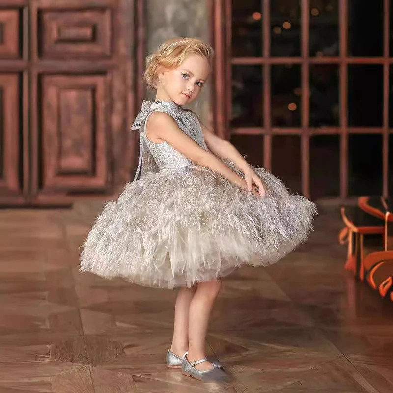 New elegant girl birthday banquet dress Gorgeous girl graduation performance dress one year old baptum toddler clothing