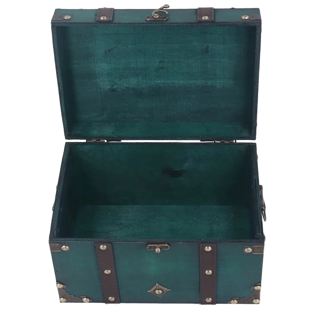 Wood Treasure Chest Storage Box Metal Clasp Large Antique Storage Trunk Hinged Lid Decorative Storage Box For Movie Props