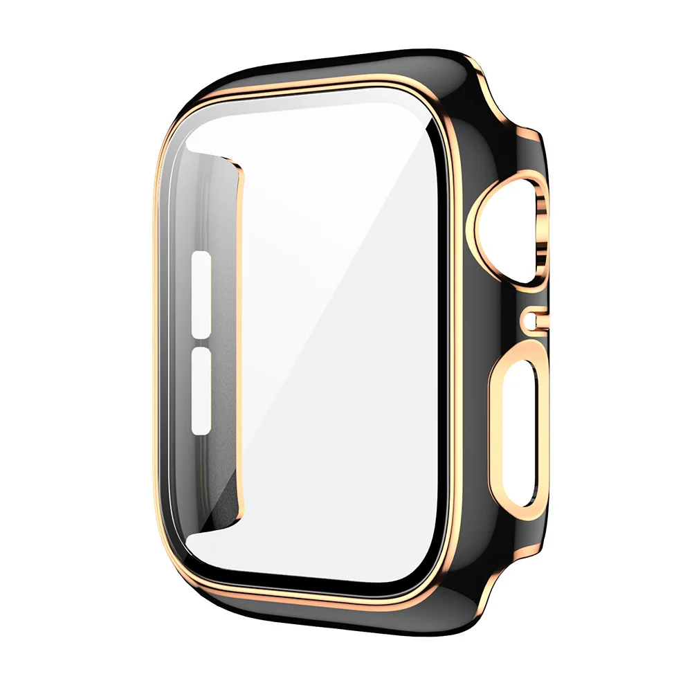 Galvanisiertes PC-Gehäuse + gehärtete Folie für das zweifarbige einteilige Uhrengehäuse der Apple Watch-Serie in Schwarz und Roségold
