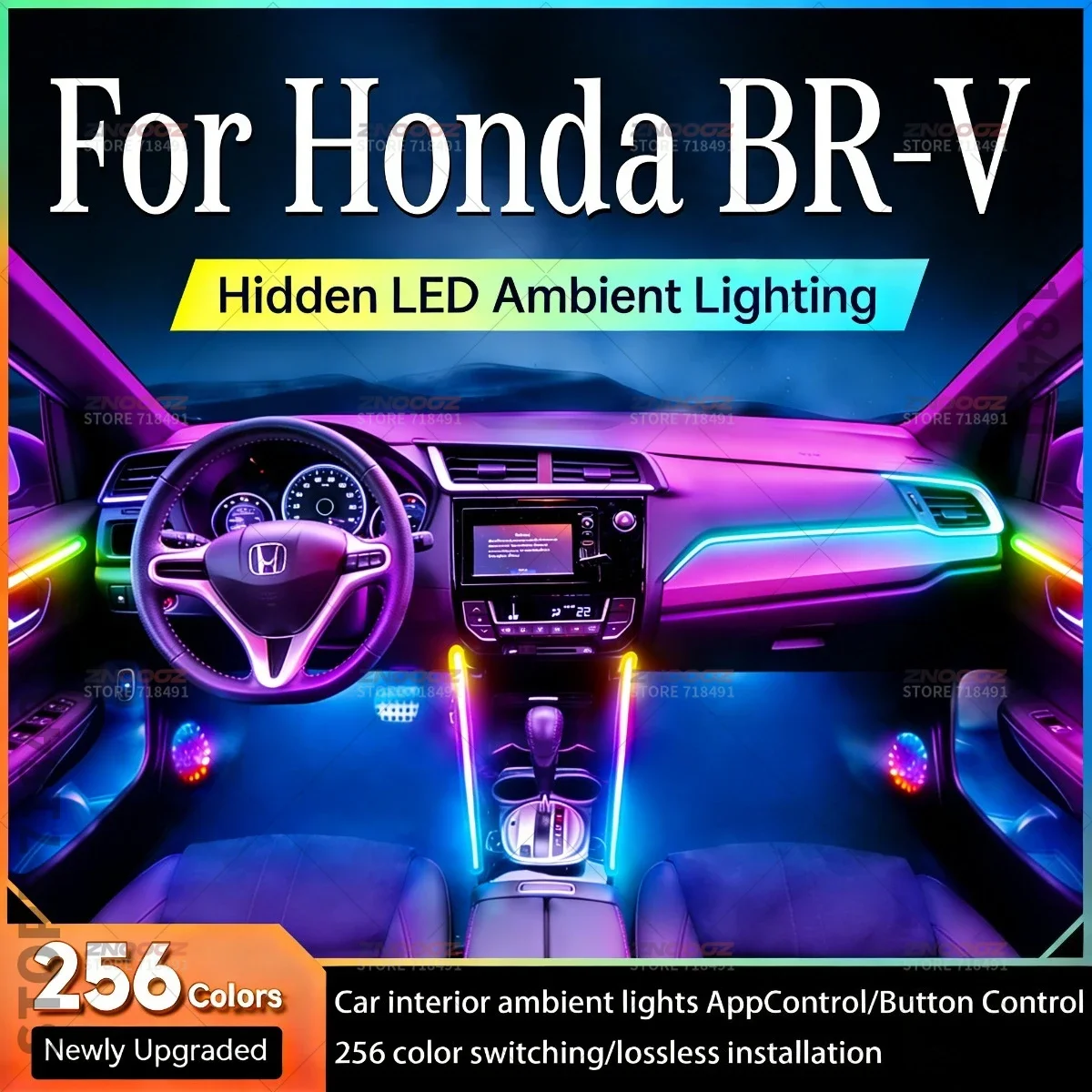 22in1 RGB Car Interior Acrylic Car Ambient Lights RGB Hidden Acrylic Strip Decoration Atmosphere Accessories For Honda BR-V