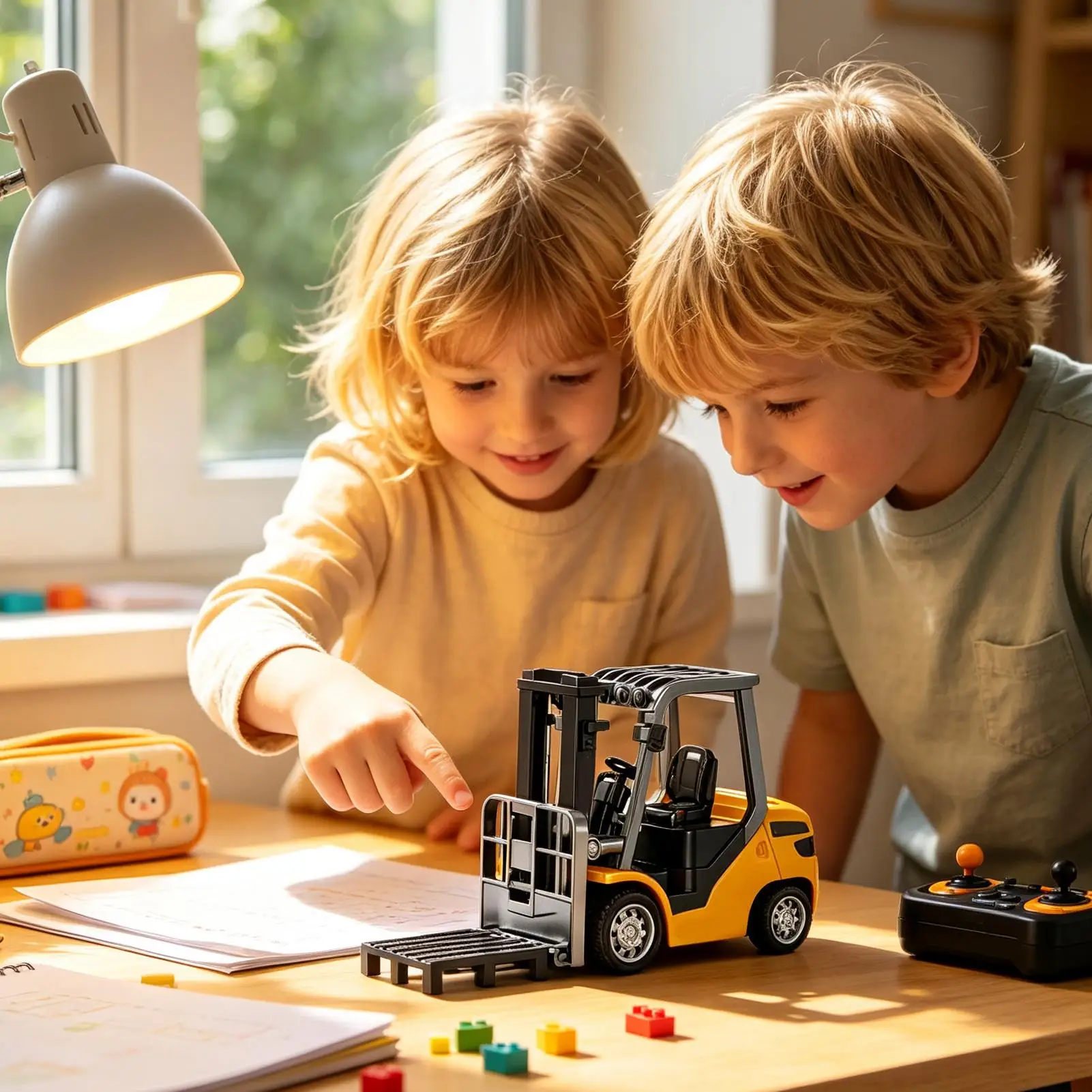 RC Construction Equipment With Light Small Rechargeable Vehicle Kids 1/64 Transform Lift Fork Hook Car For Boys Girls Preschool