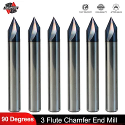 HAMPTON Milling Cutter 90 Degrees Carbide Chamfering Mill 3 Flute Router Bit Engraving Bit for Aluminum CNC End Mill