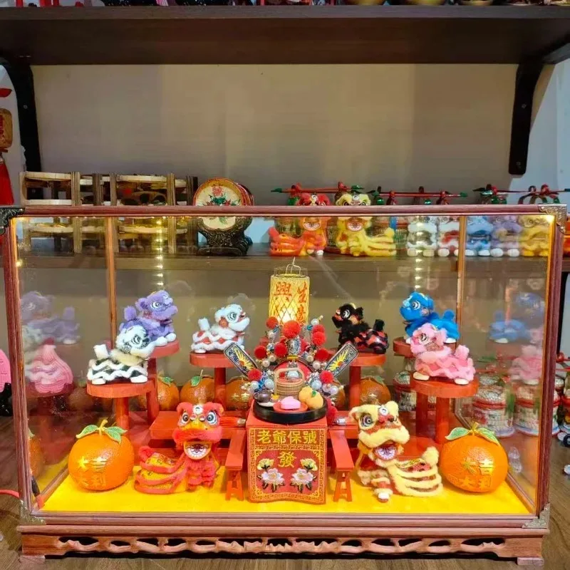Lion dance ornament, business solid wood glass frame, opening house move to attract wealth