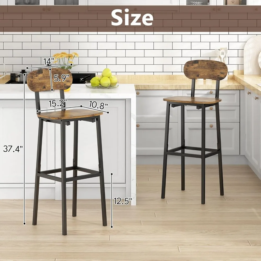 Set of 2 Modern Elliptical Bar Stools with Backrest and Footrest - Stylish Tall Bar Chairs