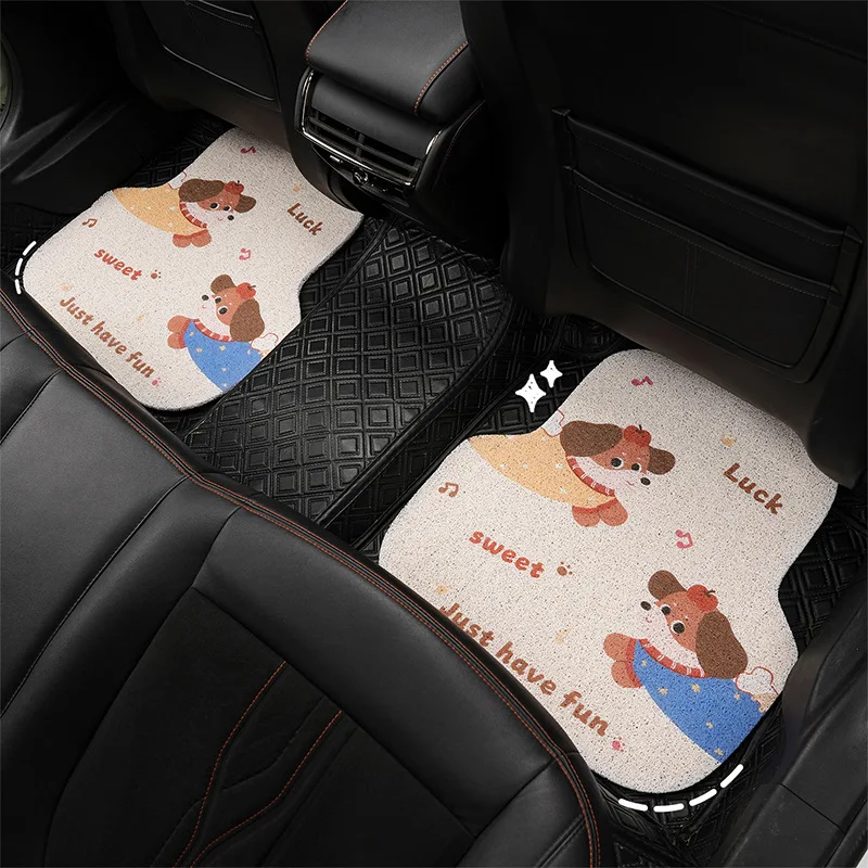 

Universal Cartoon Dog Printed Car Foot Mats Main Driver Wear Resistant Anti-Dirty Decor Interior Car Mats Rear Footrest Mats