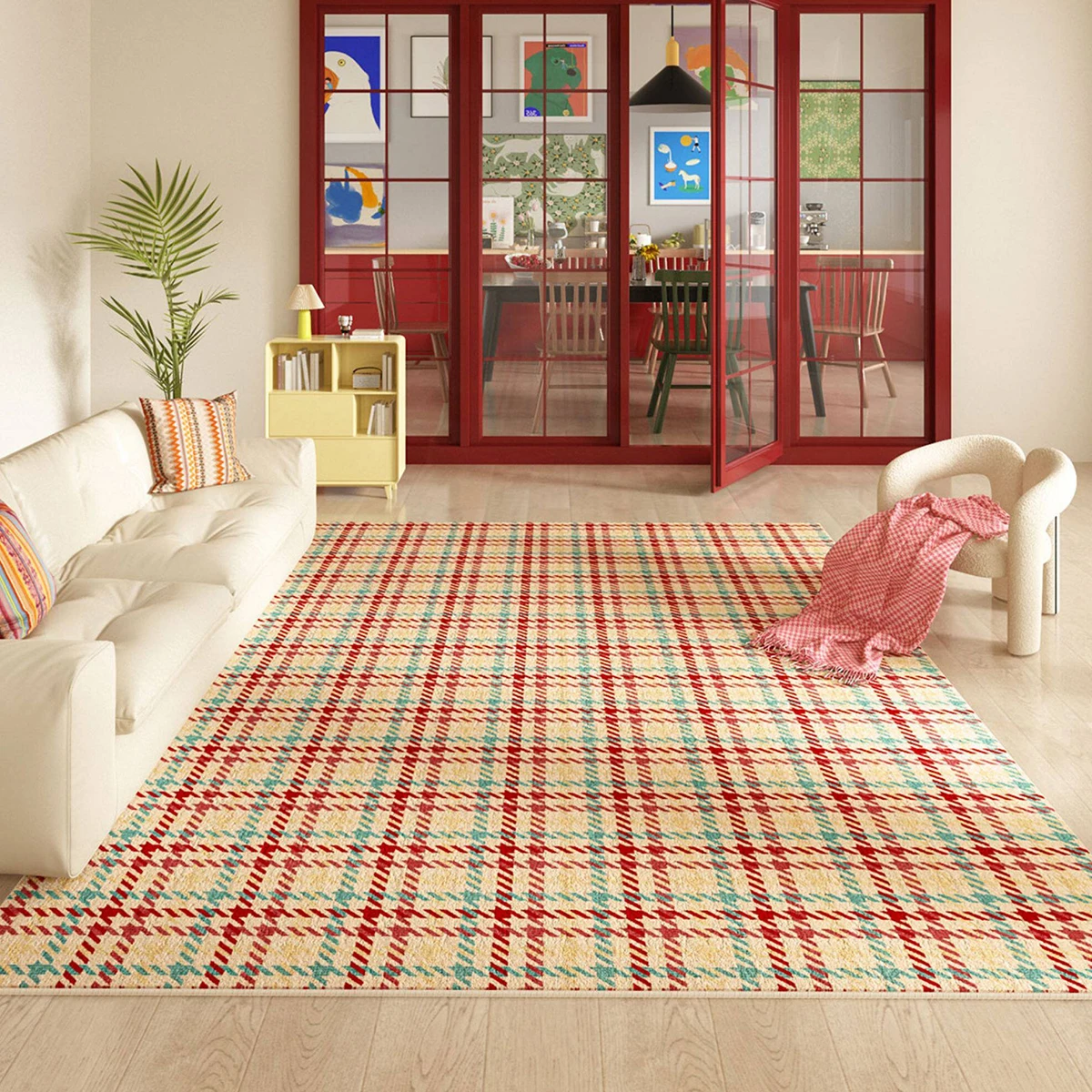 Bauhaus Checkerboard Plaid Carpet for Living Room Short Plush Large Area Rug Anti-slip Waterproof Floor Mats Bedroom Study Rugs