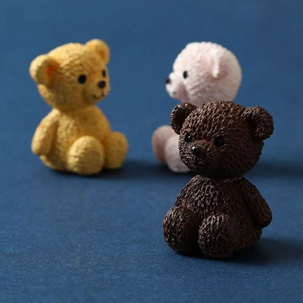 Micro Landscape Decoration Cute Miniature Bear Figurines Mini Funny Cartoon Animal Statue Handmade Plastic Bear Ornament Garden