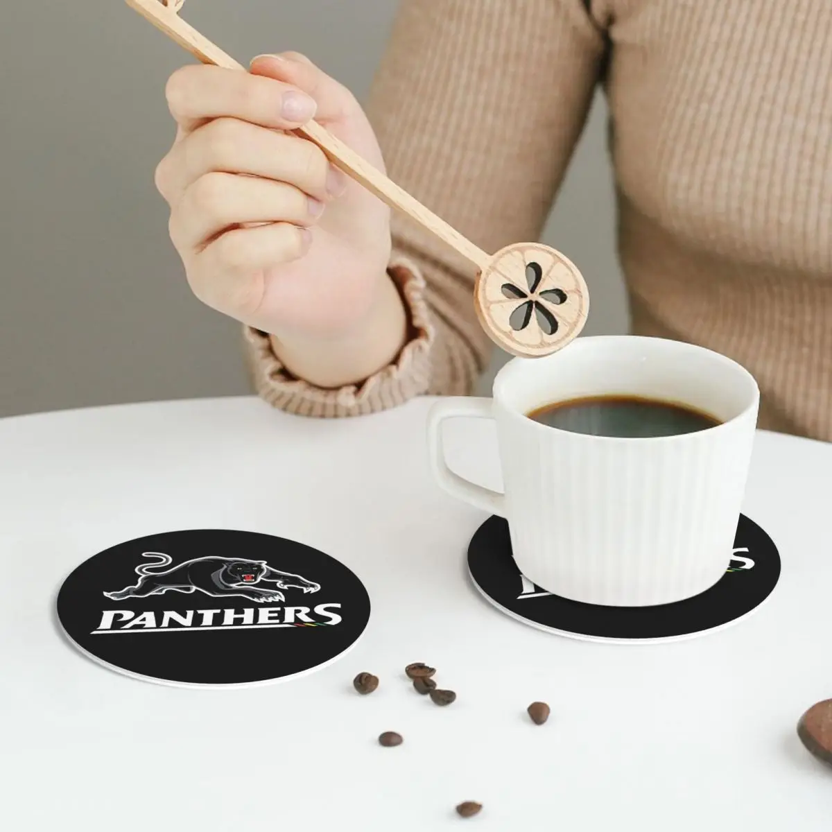 Panthers-Penrit Coasters PVC Leather Placemats Insulation Coffee Mats for Home Kitchen Dining Pads Set of 6
