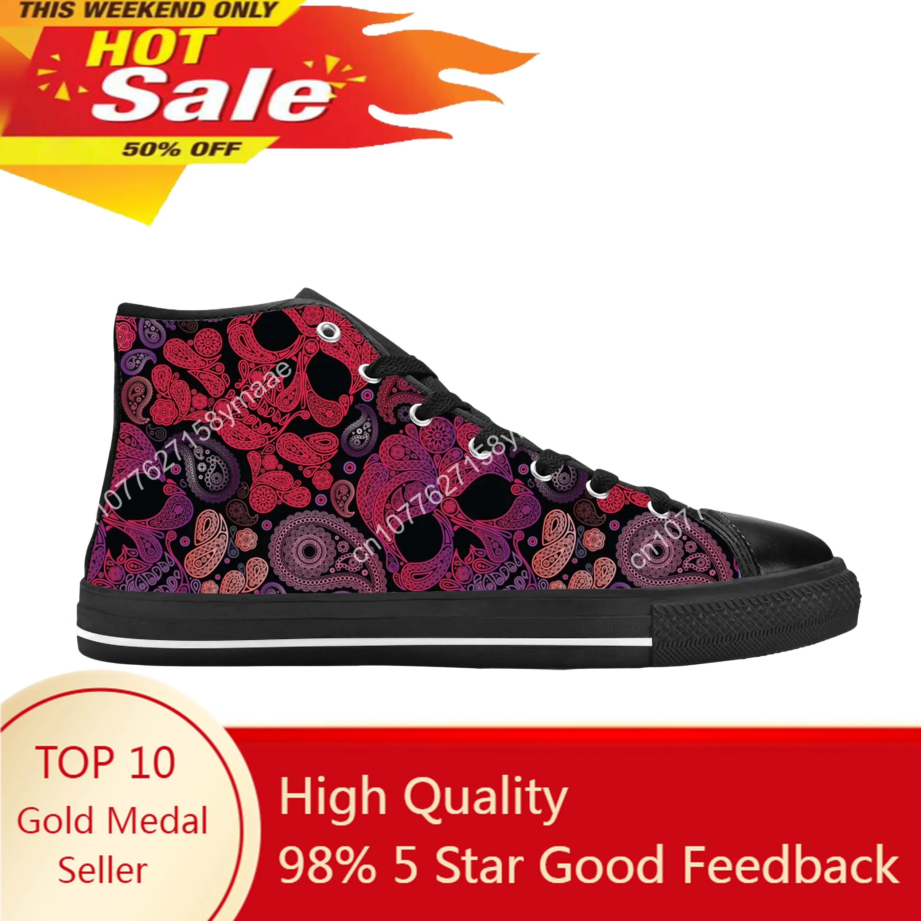 

Sugar Skull Paisley Skeleton Goth Gothic Horror Casual Cloth Shoes High Top Comfortable Breathable 3D Print Men Women Sneakers
