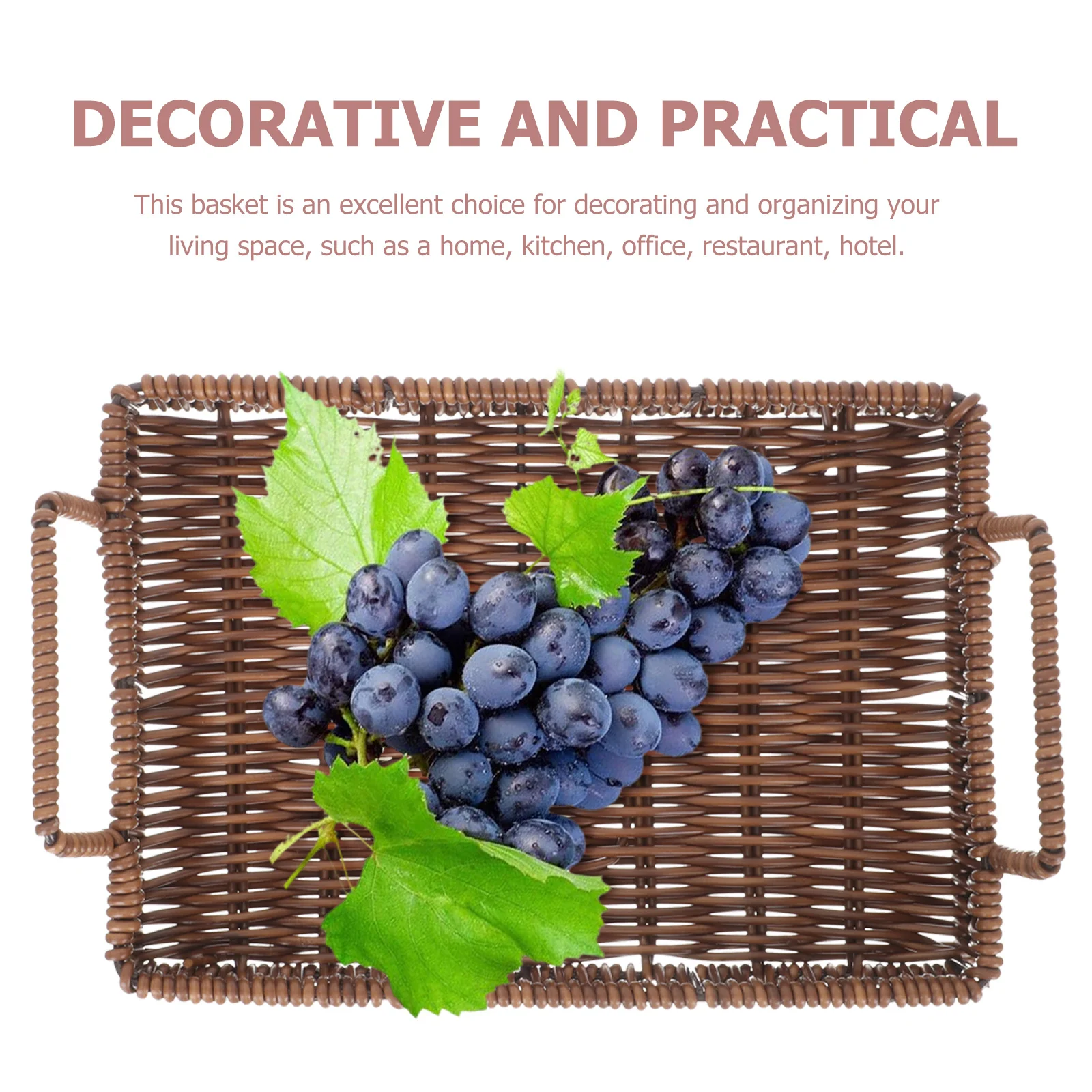 

Rectangular Woven Bread Storage Basket with Handles Desktop Basket Tray for Snacks Cosmetics Home Office Decorative Storage