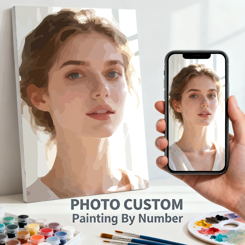 HUACAN Customization Painting By Numbers Drawing Canvas  24 Colour 5D Diy Hand Painted Personal Private Photo Wall Decor