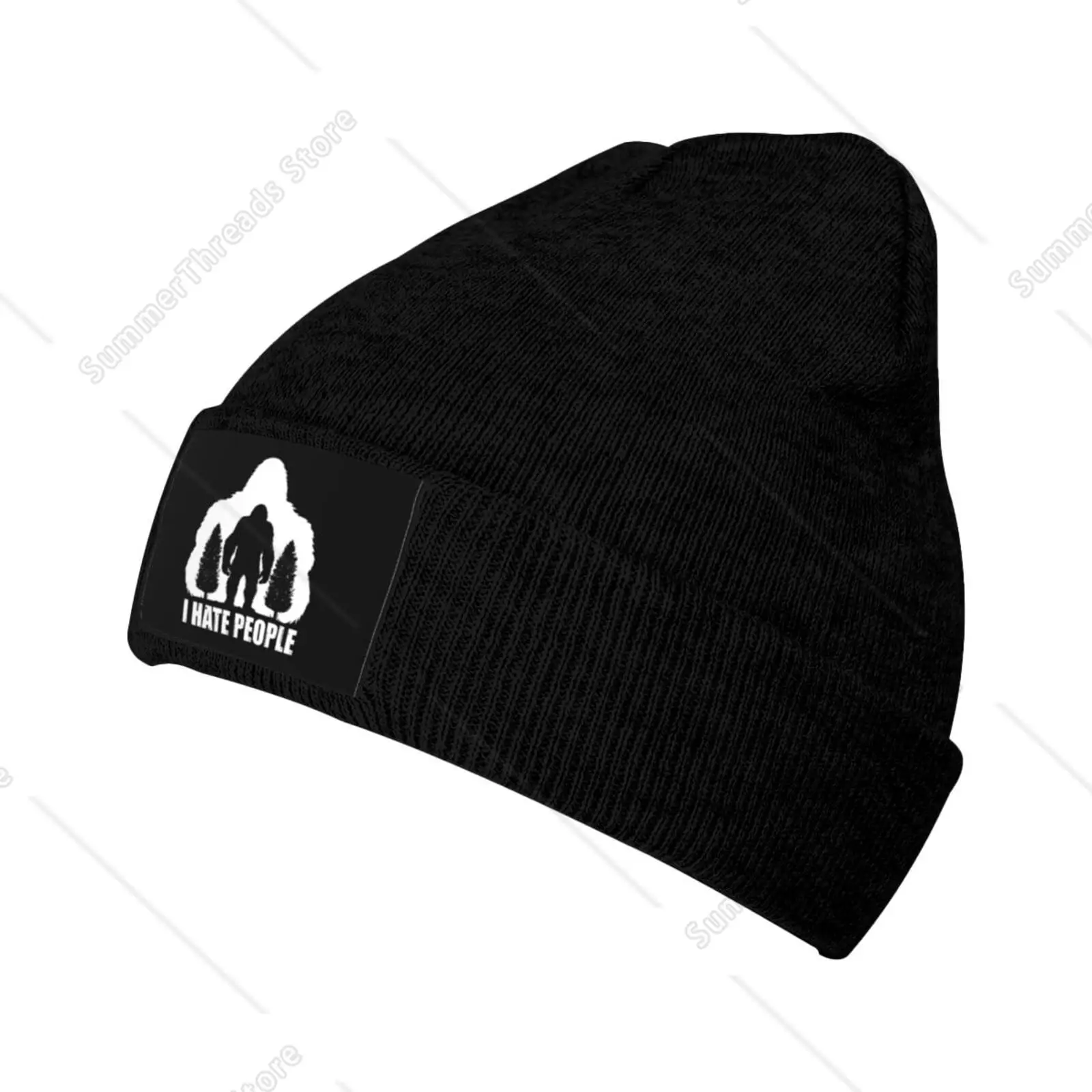 Winter Casual Beanie Hats For Men Women, I Hate Humans Slogan Print Unisex Adult Cap Warm Daily Knit Hat Skull Caps, Black