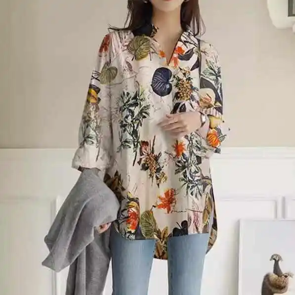 

plus Size Printed Long Sve irt Women's Top Cusizable Design Service Workwear Cotton 00% Fac Warehouse Logistics