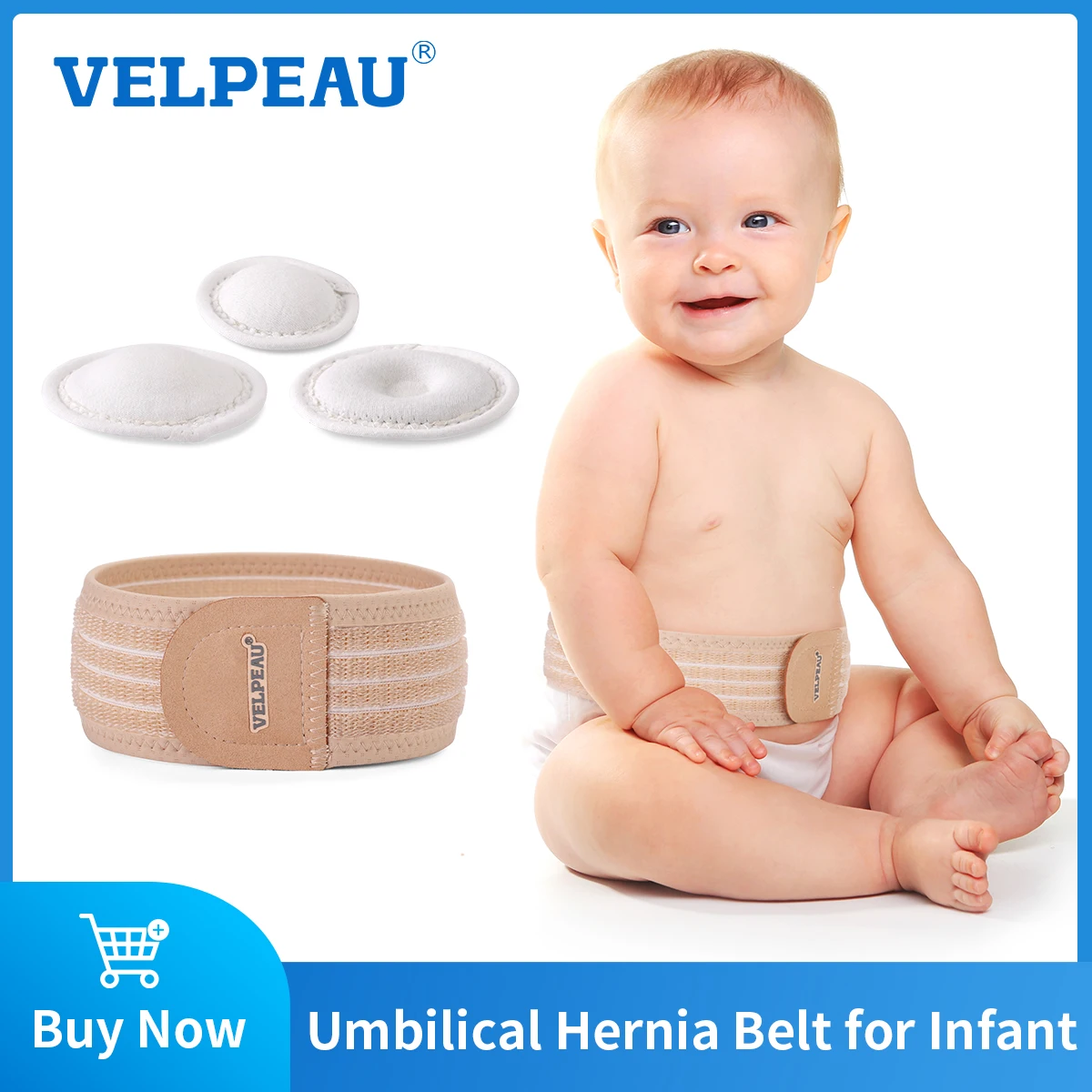 VELPEAU Umbilical Hernia Belt Baby, Infant Belly Button Band Wrap Truss Abdominal Binder Adjustable Navel Support for Kids