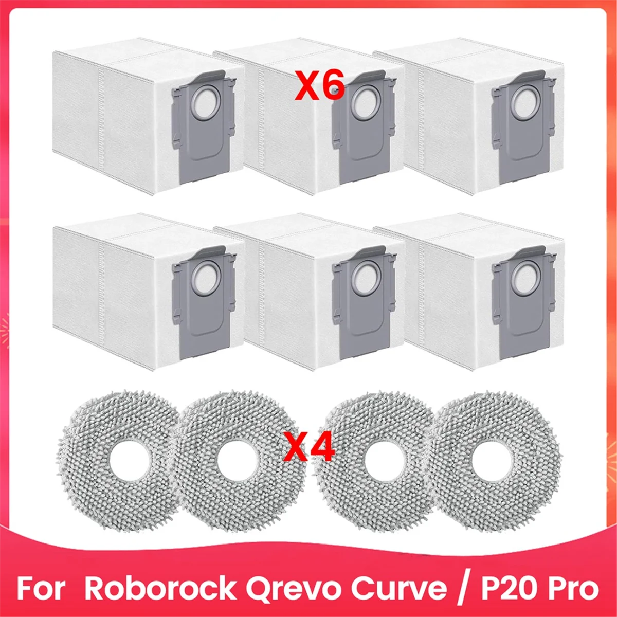 Replacement Accessory Kit for Roborock Qrevo Curve / P20 Pro Robot Vacuum Cleaner Parts Mop Pads Dust Bags