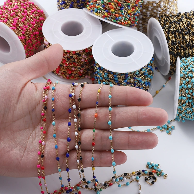 

1meter/roll Colorful Beaded Stainless Steel Chains For DIY Necklace Jewelry Making Anklet Bracelet Component Jewelry Findings