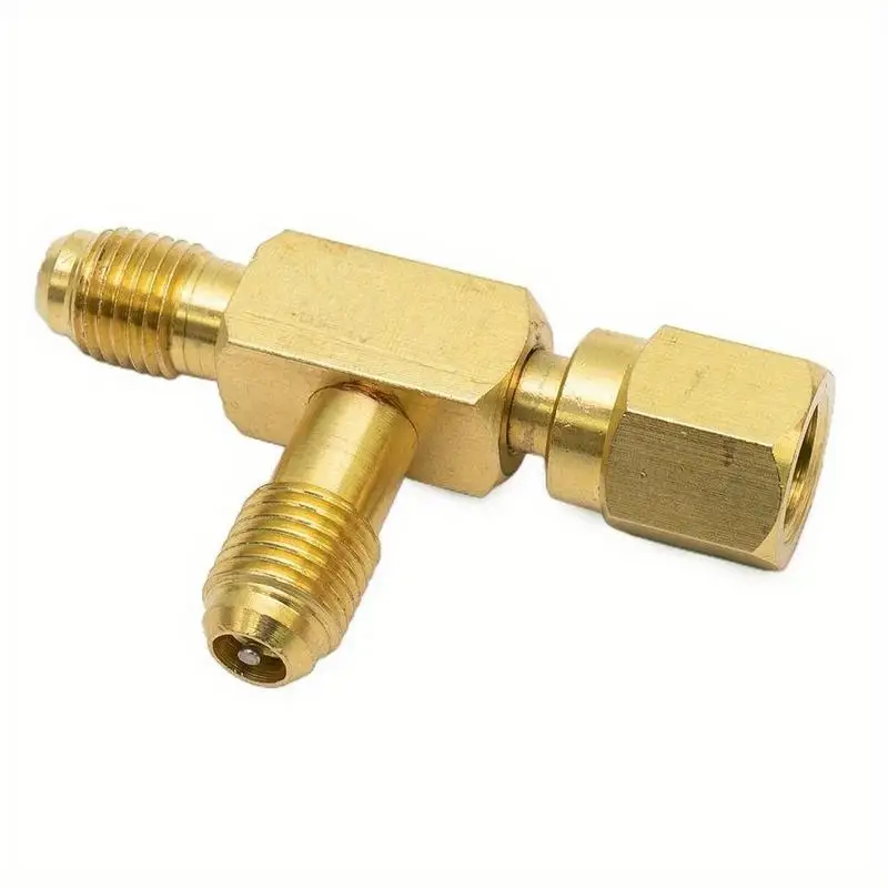 

1Pc T Type Adapter with Rotary Connector 14 SAE External Thread New Pump Solid Brass Refrigeration Service Valves