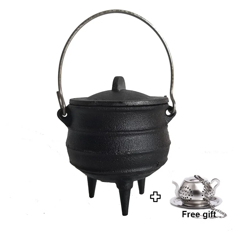 3 Inch Cast Iron Cauldron with Lid and Handle For Incense Smudge Kit Sage Altar Ritual Burning Holder