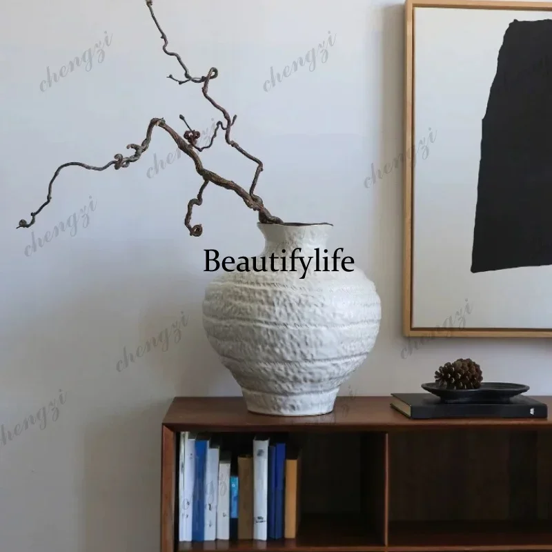 03 vase retro ceramic ornament living room flower arrangement Chinese large diameter artistic sense