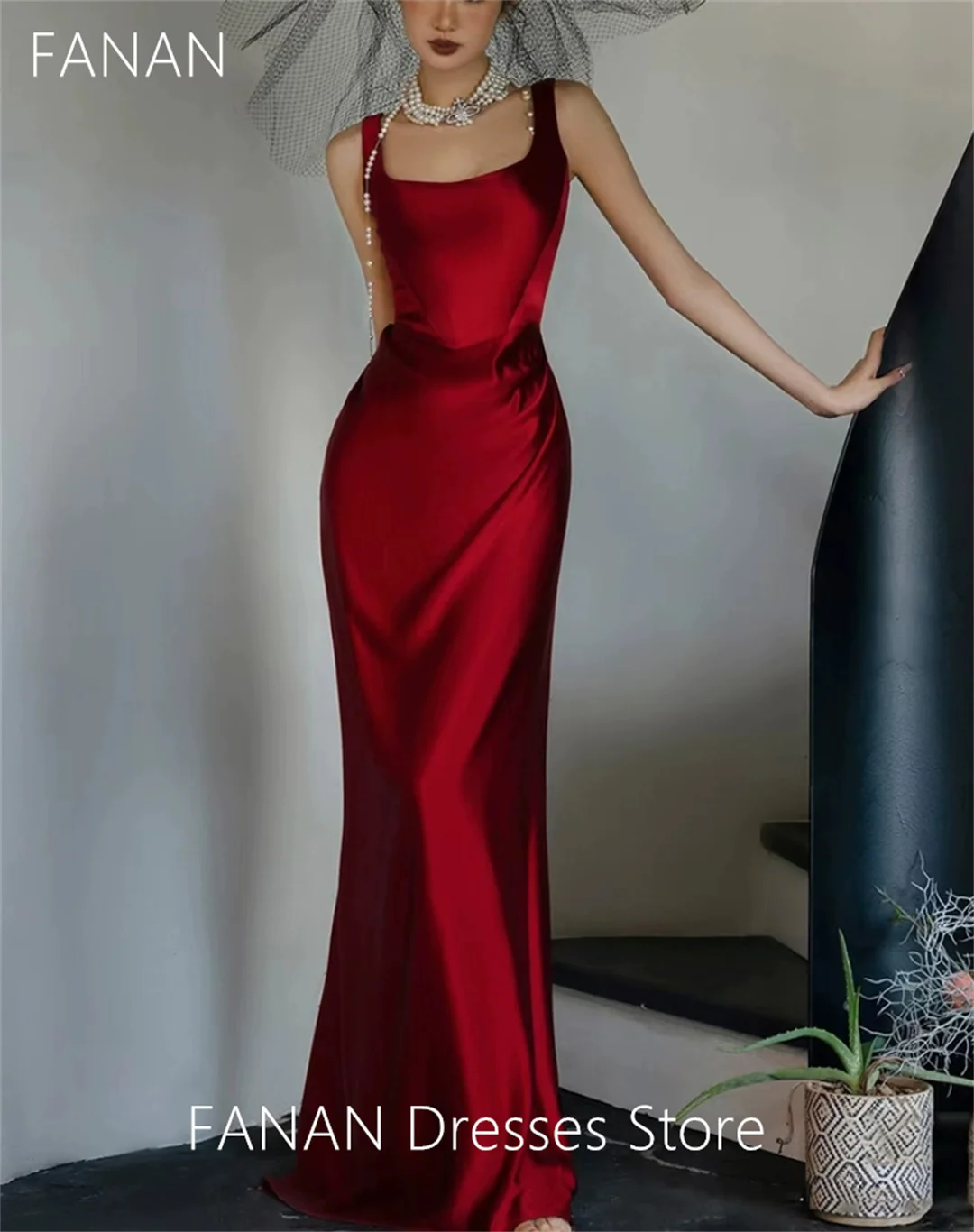 FANAN Vintage Evening Party Dresses Fashion Burgundy Sweep Train Customized Korea Wedding Women Formal Gowns Event Prom Gowns