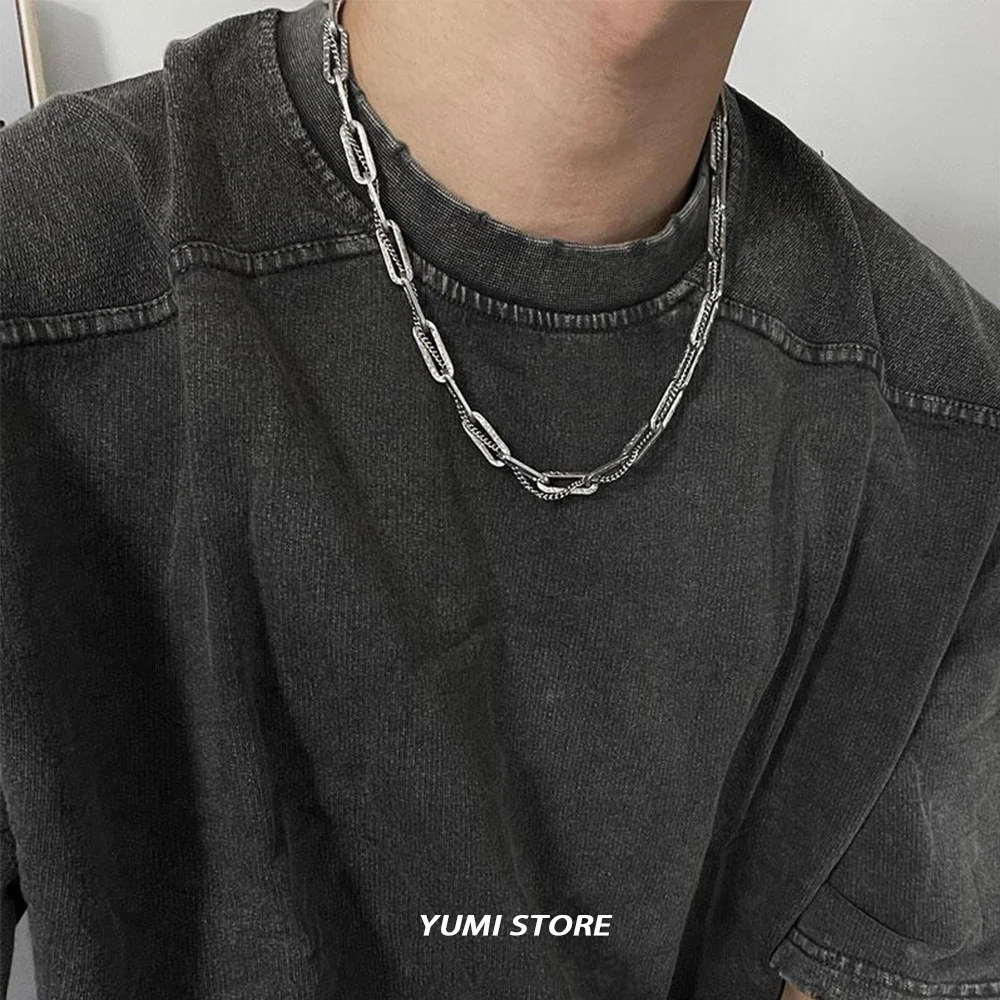 Hip-Hop Textured Titanium Steel Necklace For Man Woman Punk Wrapped Clavicle Choker Necklace Unisex Street Jewelry Accessories
