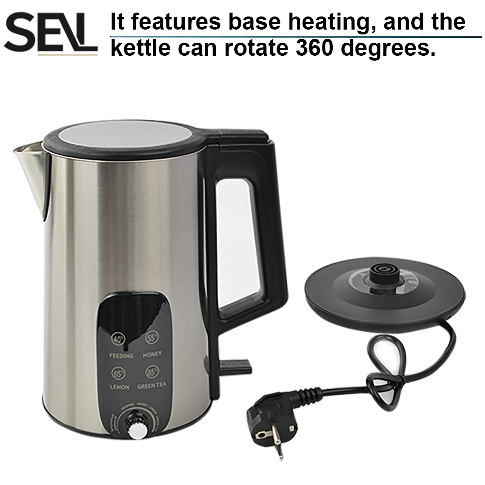 Hervidor eléctrico de acero inoxidable 304 de 2,5 L, pantalla LED con control de temperatura inteligente tipo hervir con un solo toque y perilla