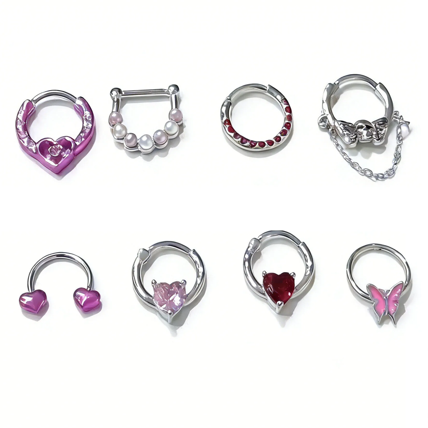 Fashion Nasal Septum Ring Perforation Click Type Nose Stud Hinged Love Nose Ring Puncture Jewelry