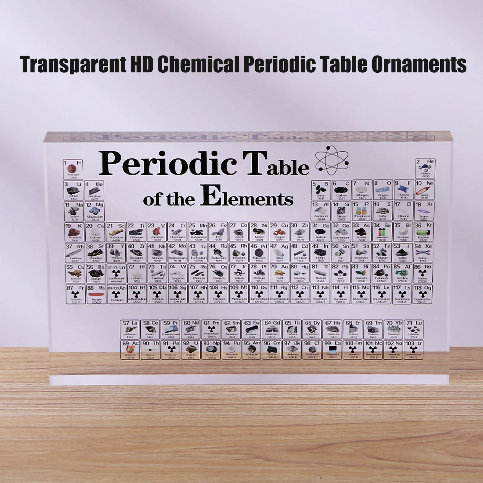 Real Elements Periodic Table Figurine Clear Acrylic Mendeleev Periodic Stand Display Science Chemistry Decor Table Decoration