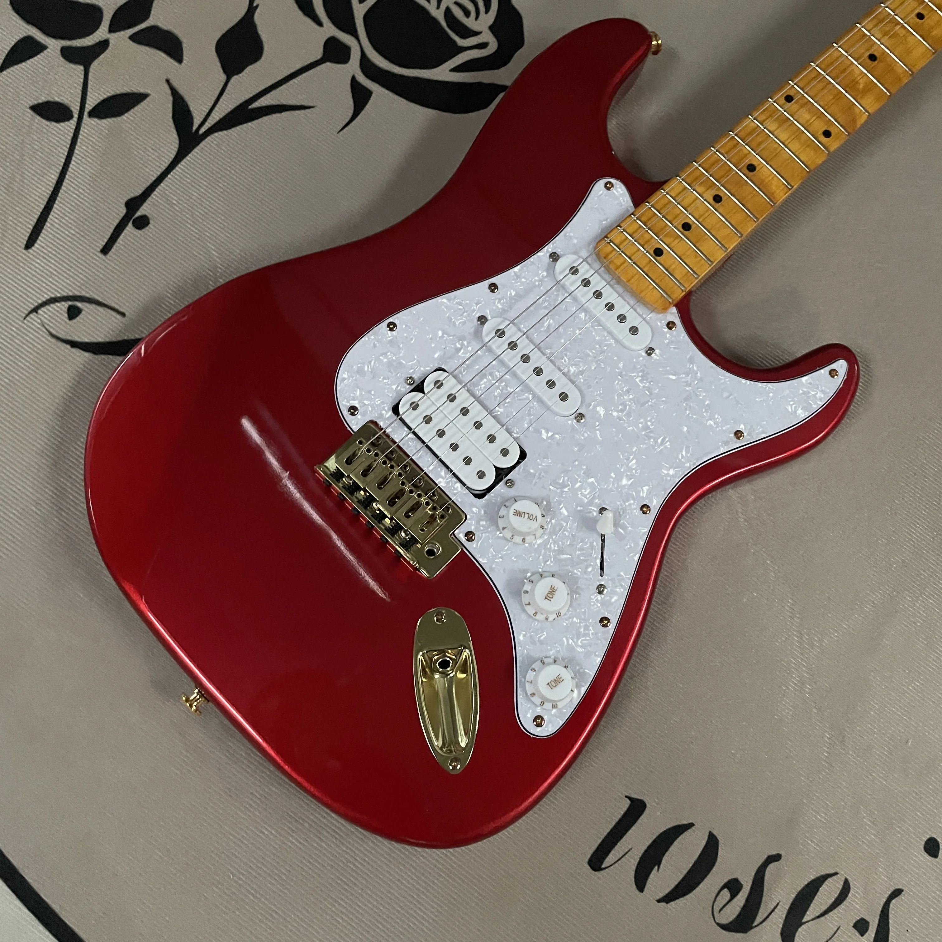 

Металлическая красная 6-струнная электрогитара SSH, гитара из клена с грифом