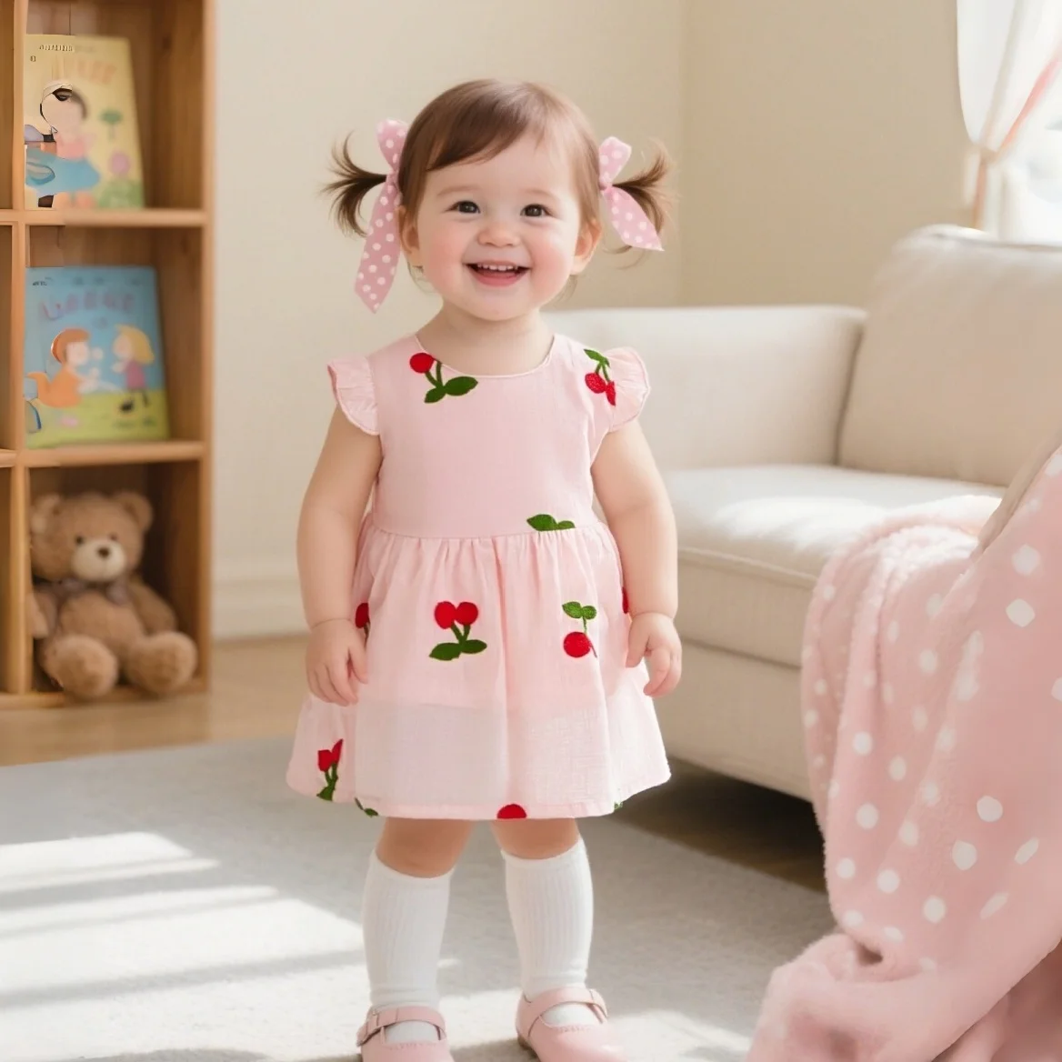 

Летняя одежда для маленьких девочек, милое платье для крещения новорожденных с принтом вишни, одежда для маленьких девочек 6 месяцев-2 лет