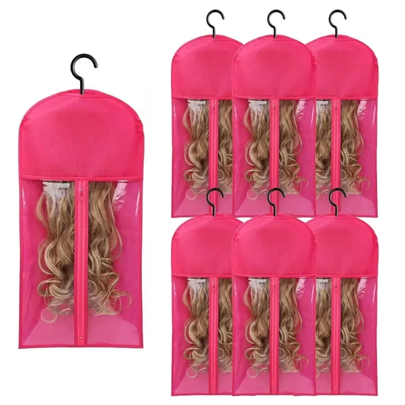

Wholesale Long Hair Extensions Storage Bag Non-Woven Dust Proof Wigs Carrier Bags With Plastic Hanger For Home Salon Organizer