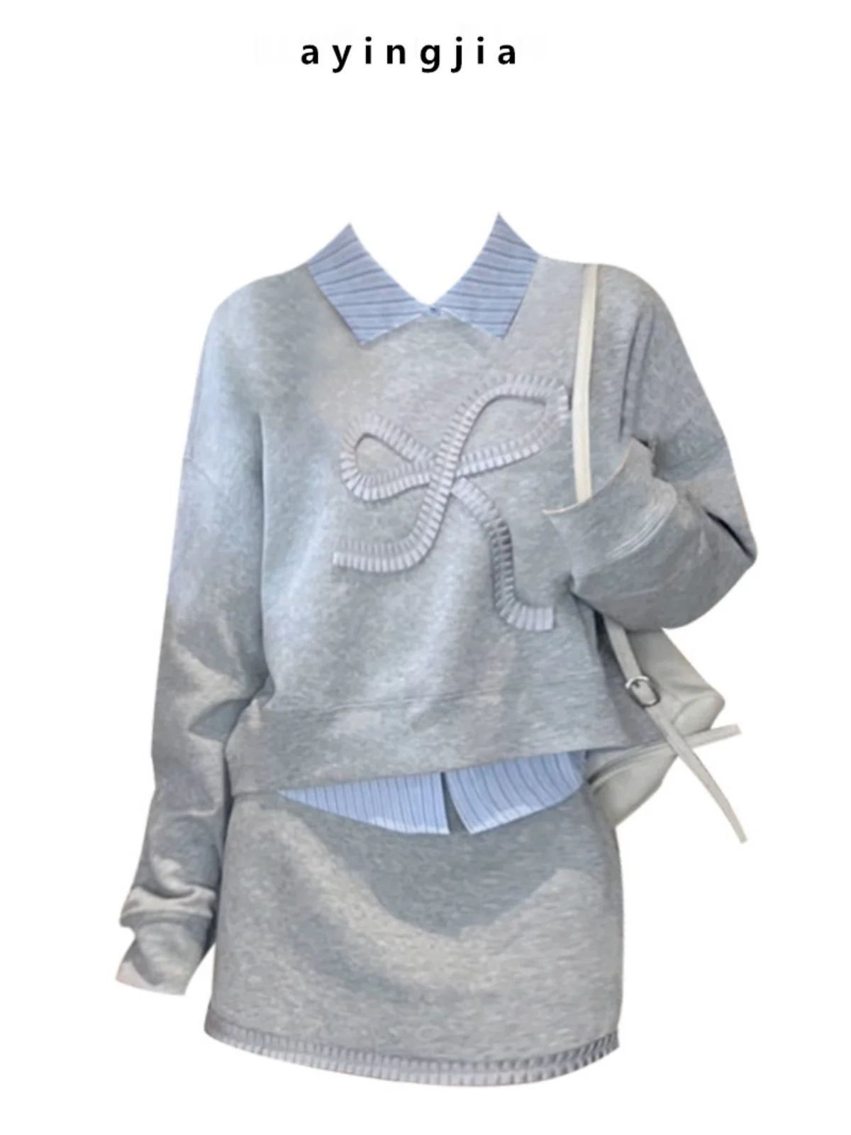 

Корейский комплект: свитшот с длинным рукавом, облегающая футболка с завышенной талией и брюки с завязками для женщин