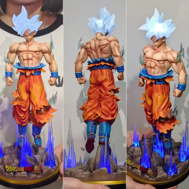

31cm Dragon Ball Anime Figure Ultra Instinct Goku Battle Scene Action Figure Super Saiyan Statue Emit Light Model Collect Gift