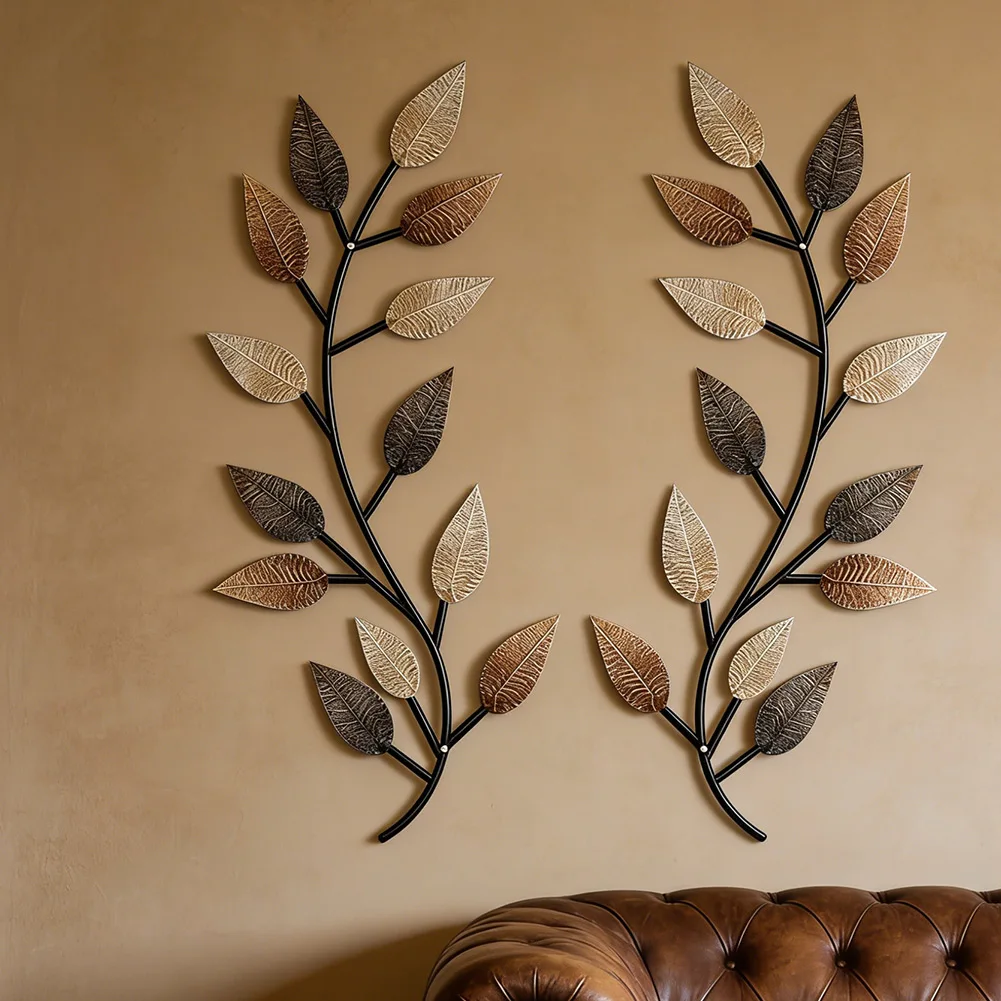 Wall Mounted Olive Vine Design in Metal for Layered Decor Applications with Shelves Mirrors or Lighting Fixtures