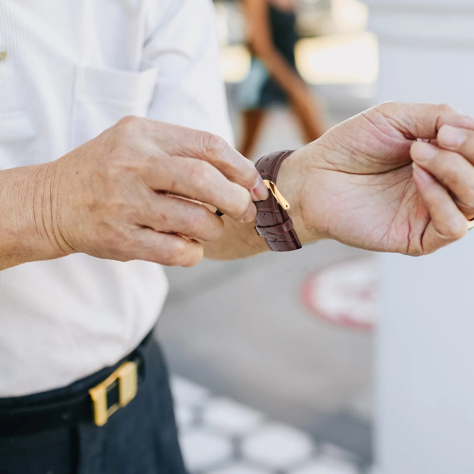브라운 패턴 시계 스트랩 소가죽 스타일리시 퀵 릴리즈 교체 밴드 비즈니스 캐주얼 정장용