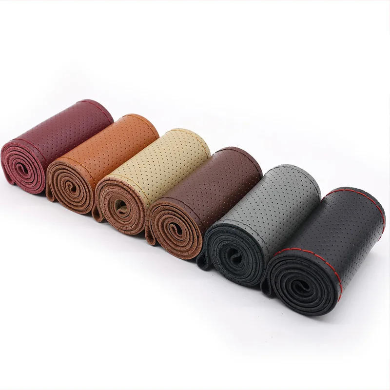 DIY 자동차 스티어링 휠 커버, 바늘 스레드, 부드러운 인공 가죽 두뇌, 자동차 인테리어 액세서리, 직경 38 cm 또는 15 인치