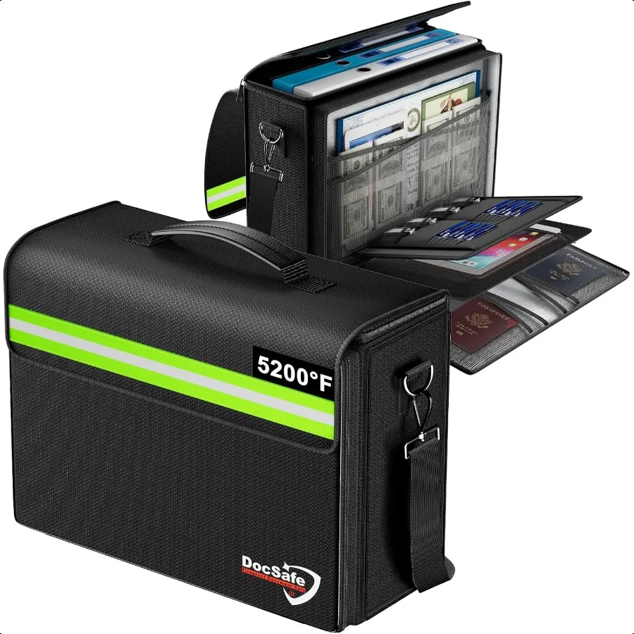 

5200F Large FireproofWaterproof Document Bag with Multiple Pockets 17x12.5x7.2 File Storage Organizer Important Document Holder